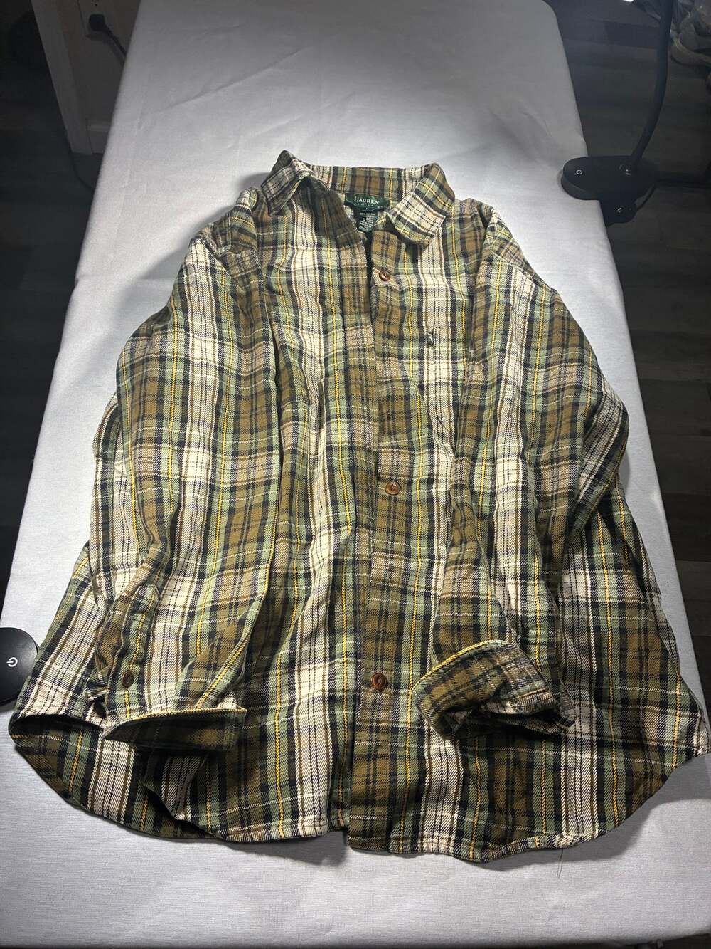 Vintage Lauren Ralph Lauren Green Plaid Flannel Shirt Large 100% Cotton